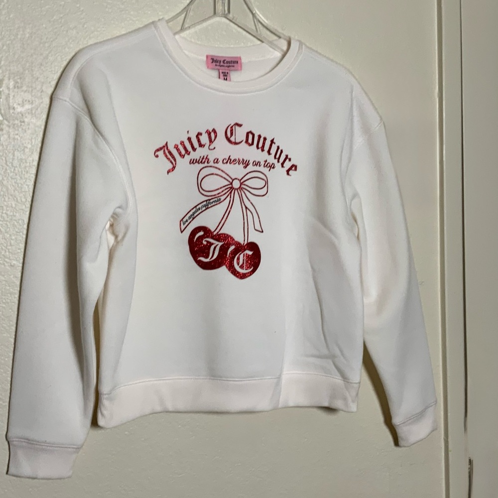 Juicy Couture White Crewneck Sweatshirt with Red Cherry Motif
